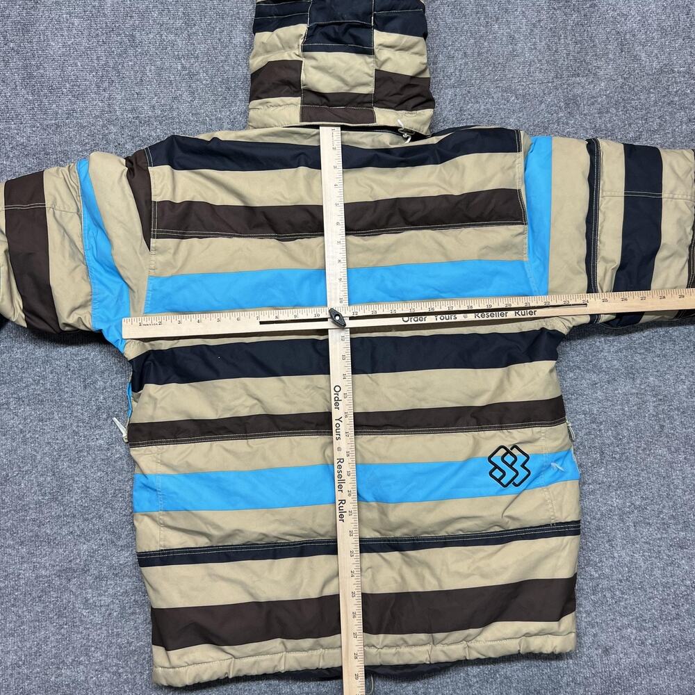 Special Blend Jacket Mens Medium Blue Striped Down Hooded Waterproof Ski Snow - Picture 16 of 16